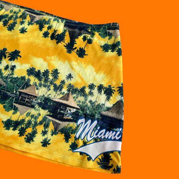 00's vintage tropical photo print miami beach y2k low rise mini skirt LARGE op - Picture 2 of 7